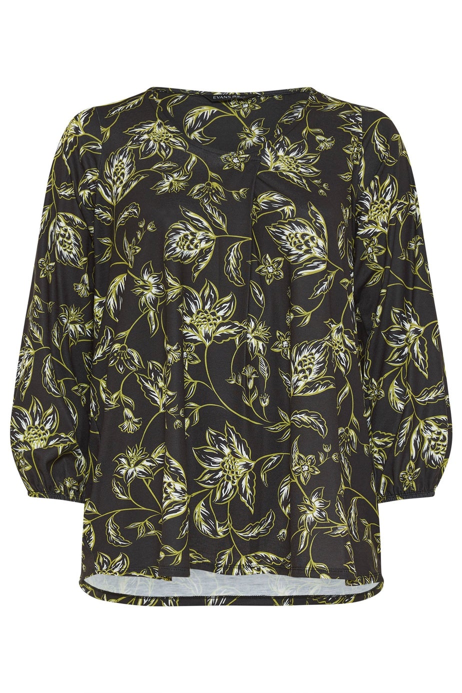 Evans Curve Black Paisley Print Pleat Front Top
