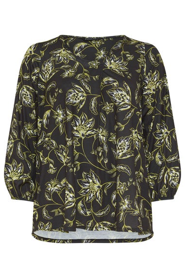 Evans Curve Black Paisley Print Pleat Front Top