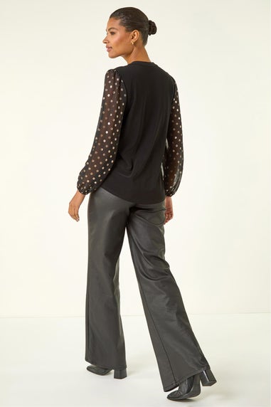 Roman Black Chiffon Foil Spot Top