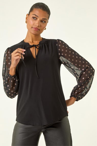 Roman Black Chiffon Foil Spot Top