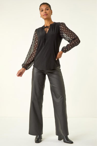 Roman Black Chiffon Foil Spot Top