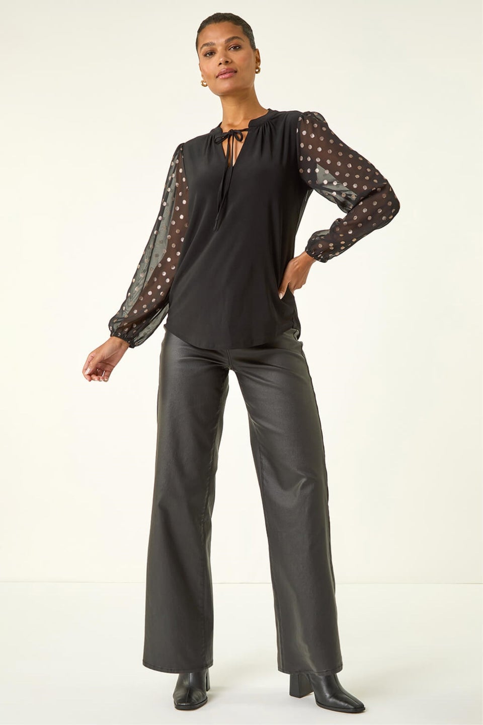 Roman Black Chiffon Foil Spot Top