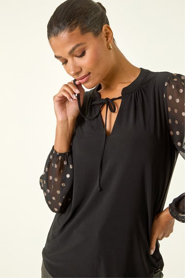 Roman Black Chiffon Foil Spot Top