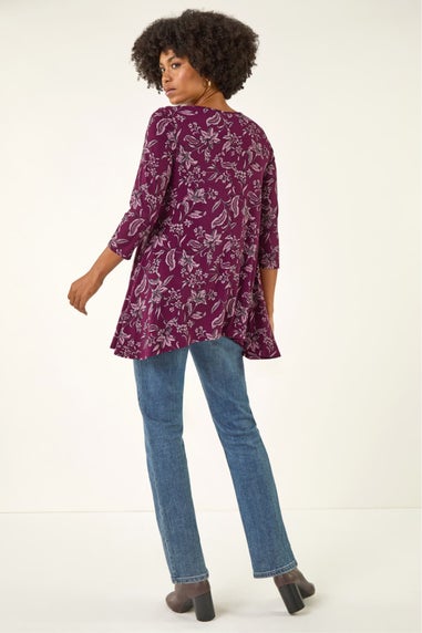Roman Burgundy Floral Hanky Hem Tunic Top