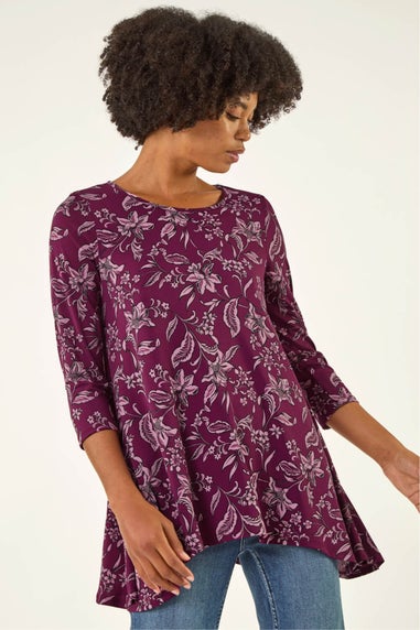 Roman Burgundy Floral Hanky Hem Tunic Top