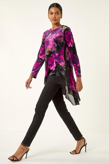 Roman Pink Floral Velvet Chiffon Top