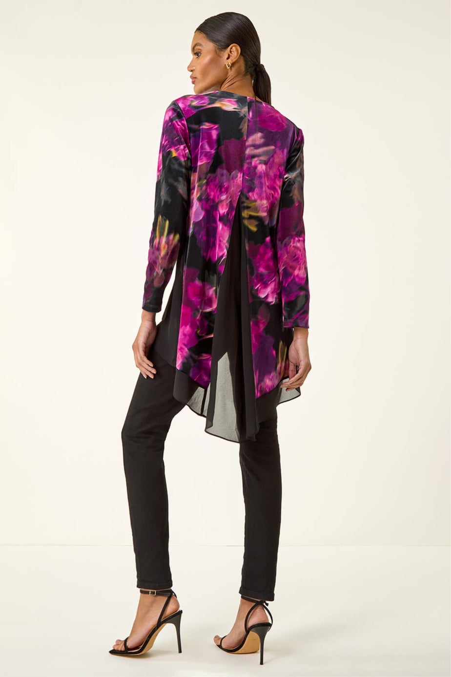 Roman Pink Floral Velvet Chiffon Top