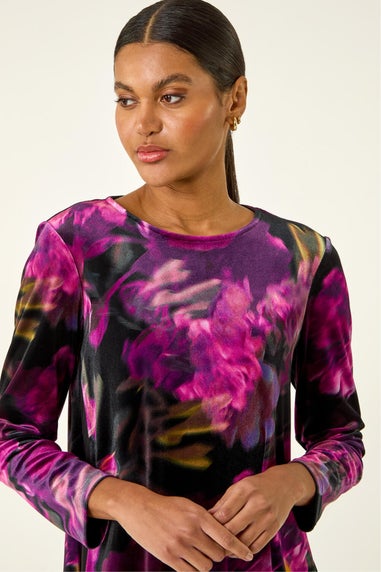 Roman Pink Floral Velvet Chiffon Top