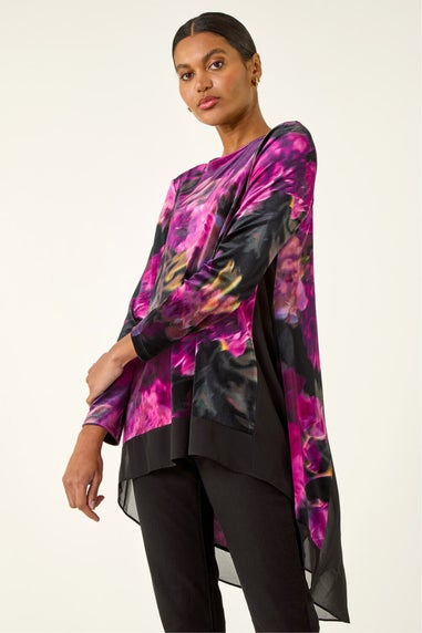 Roman Pink Floral Velvet Chiffon Top