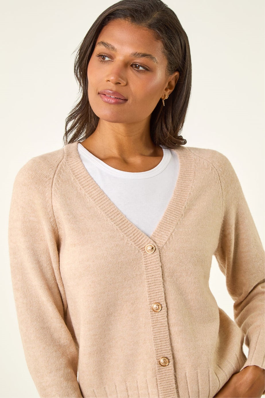 Roman Beige Buttoned Soft Knit Cardigan
