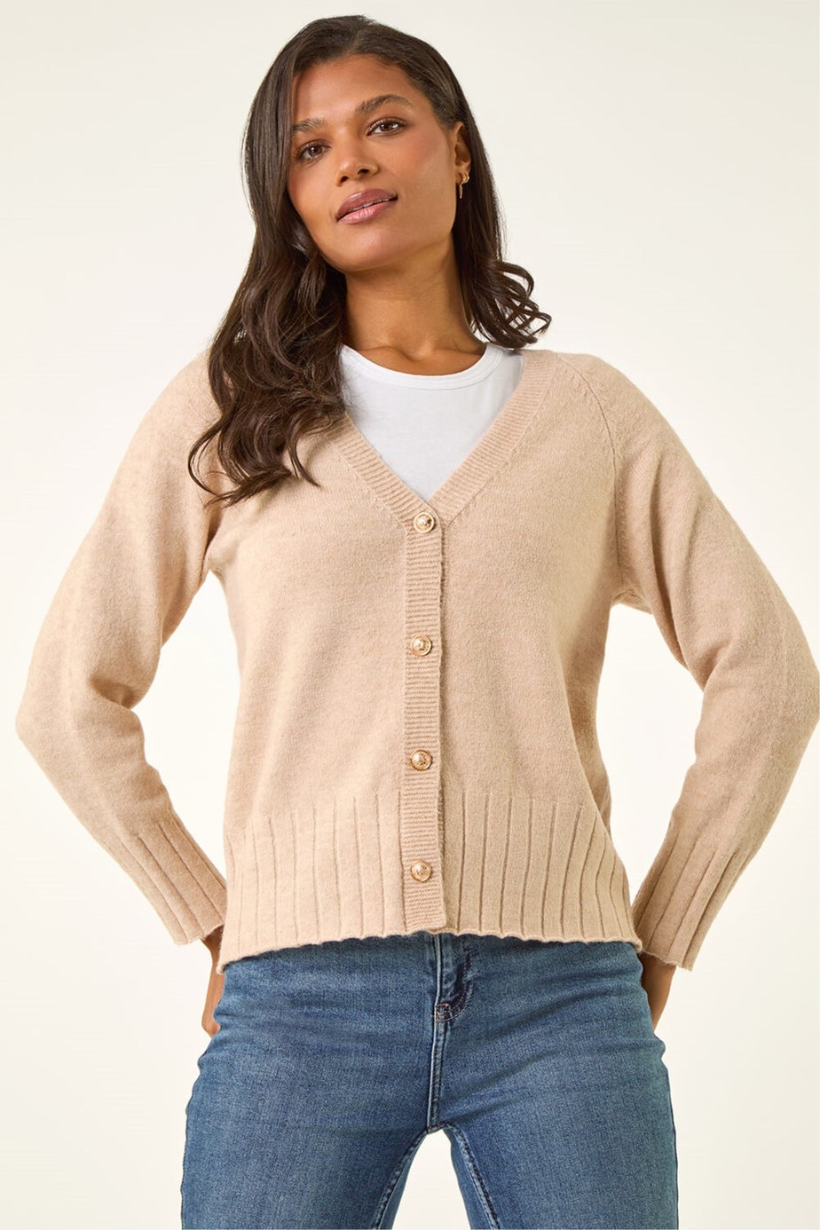 Roman Beige Buttoned Soft Knit Cardigan