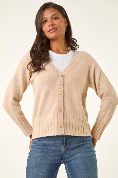 Roman Beige Buttoned Soft Knit Cardigan