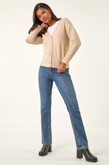 Roman Beige Buttoned Soft Knit Cardigan