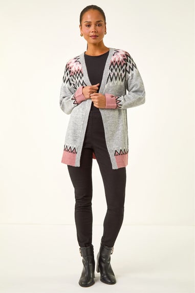Roman Grey Petite Fairisle Knit Cardigan