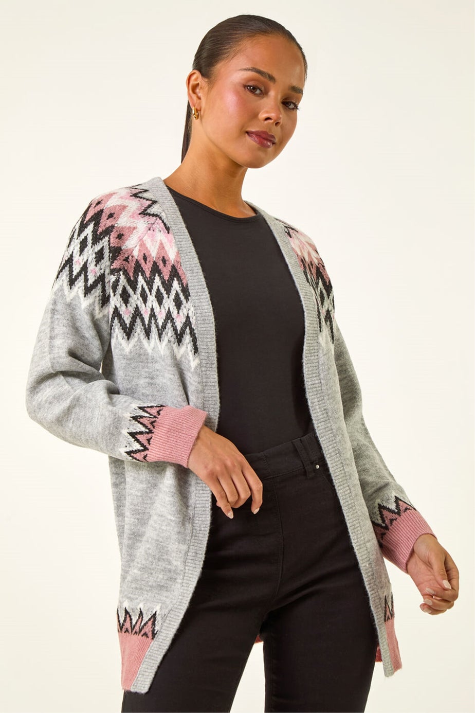 Roman Grey Petite Fairisle Knit Cardigan