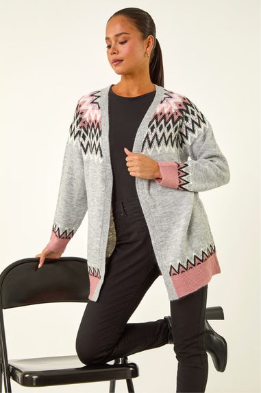 Roman Grey Petite Fairisle Knit Cardigan
