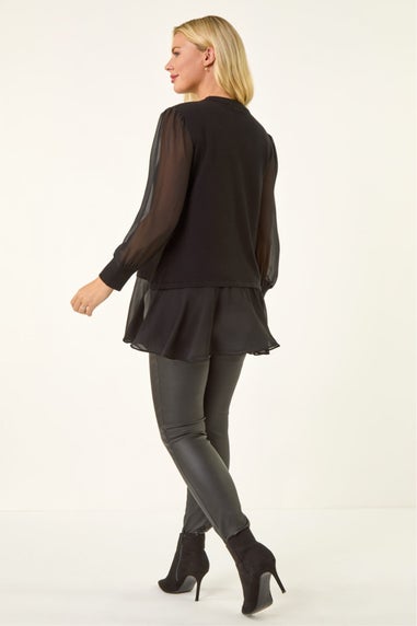 Roman Black Petite Contrast Chiffon Knit Jumper