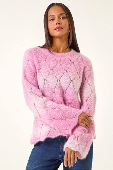 Roman Pink Petite Space Dye Pointelle Knit Jumper
