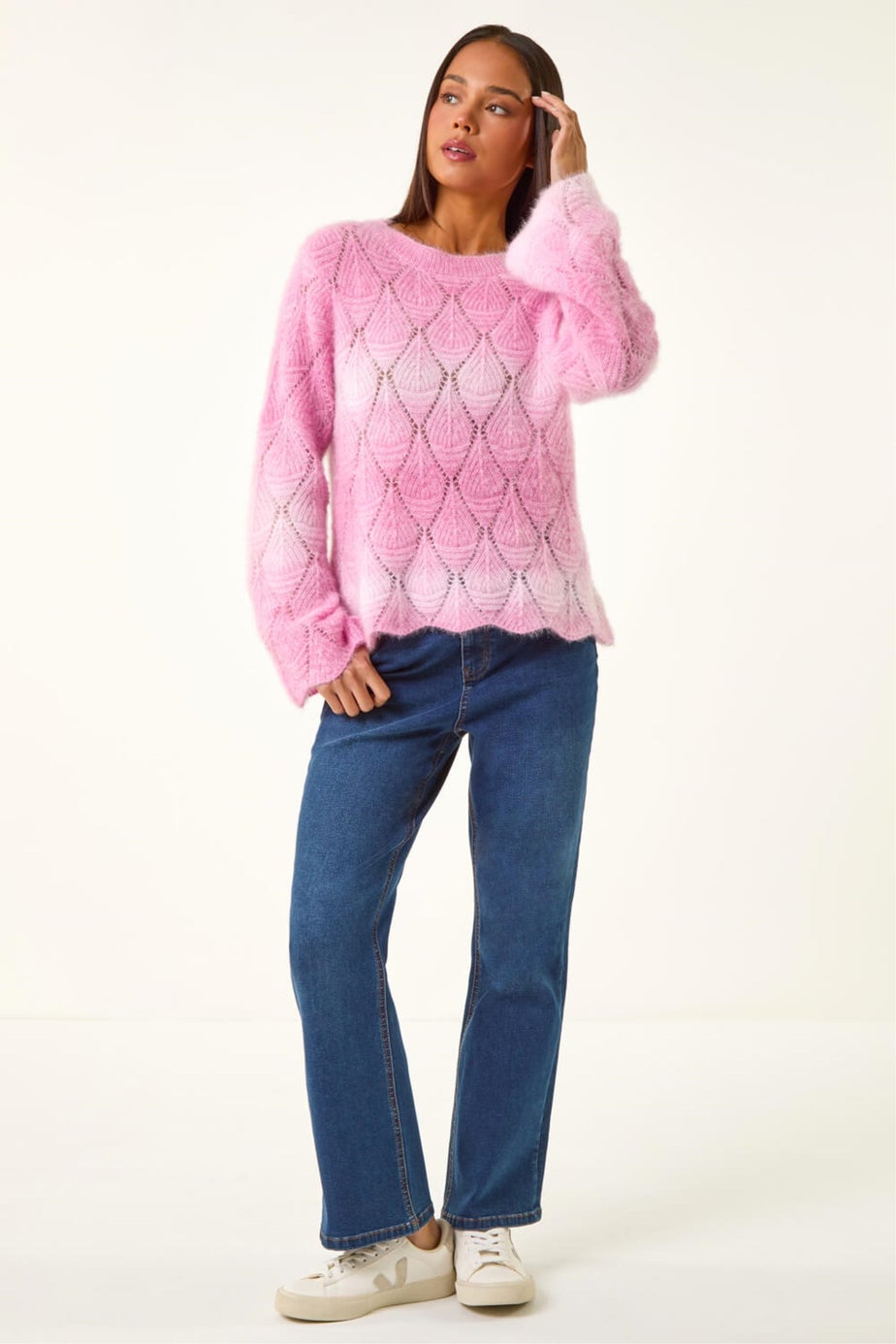 Roman Pink Petite Space Dye Pointelle Knit Jumper