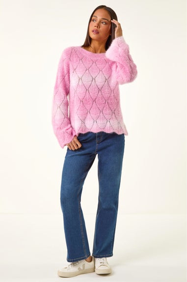 Roman Pink Petite Space Dye Pointelle Knit Jumper