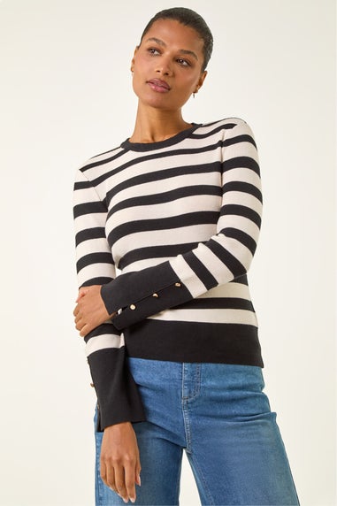 Roman Ivory Stripe Button Detail Knit Jumper