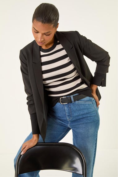 Roman Ivory Stripe Button Detail Knit Jumper