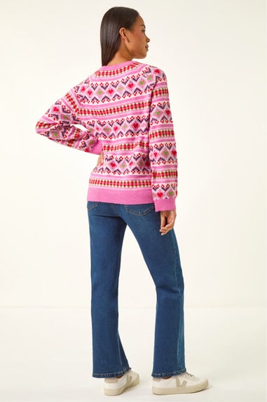 Roman Pink Petite Heart Stripe Knit Jumper
