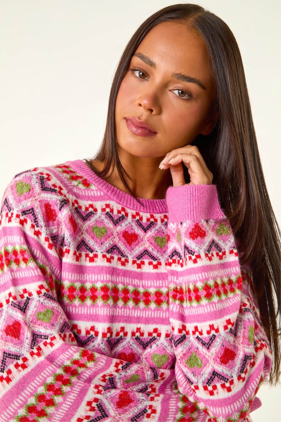 Roman Pink Petite Heart Stripe Knit Jumper
