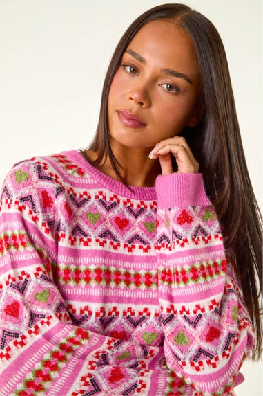 Roman Pink Petite Heart Stripe Knit Jumper
