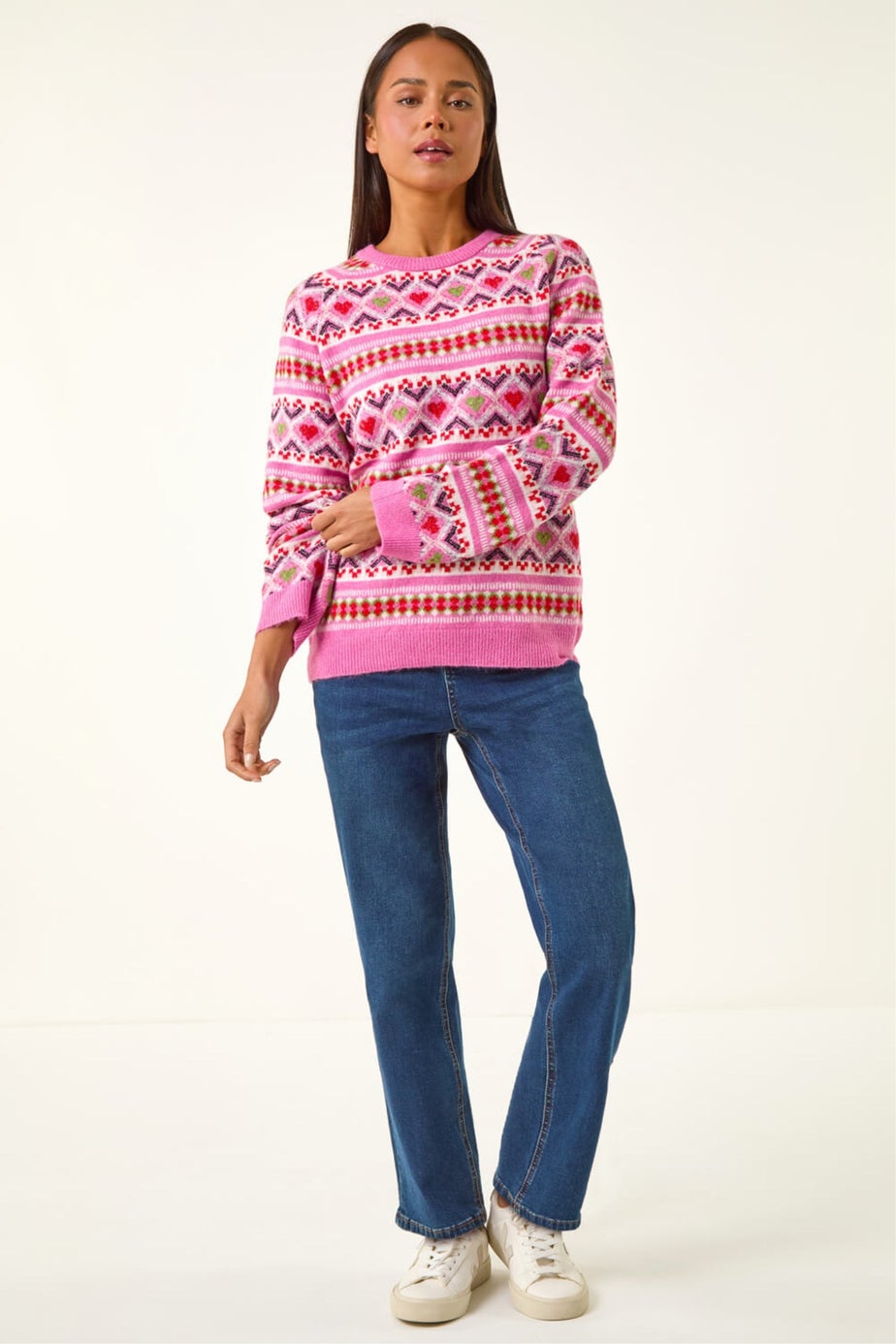Roman Pink Petite Heart Stripe Knit Jumper