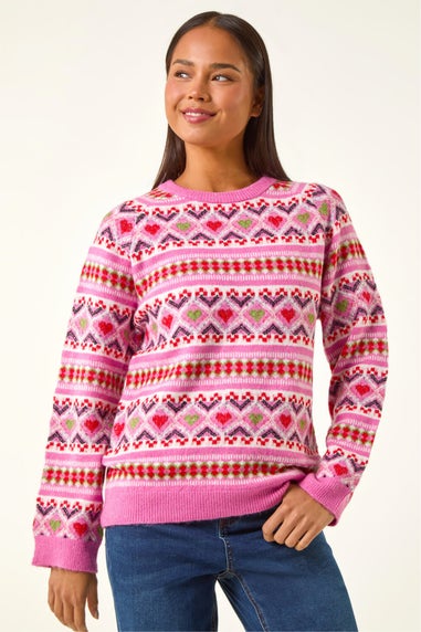 Roman Pink Petite Heart Stripe Knit Jumper