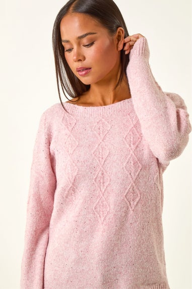 Roman Light Pink Petite Sequin Cable Knit Jumper