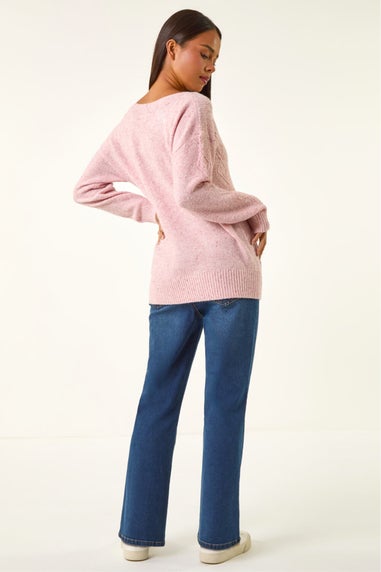 Roman Light Pink Petite Sequin Cable Knit Jumper