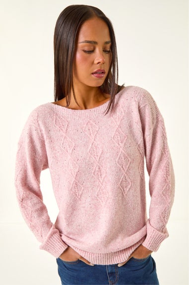 Roman Light Pink Petite Sequin Cable Knit Jumper