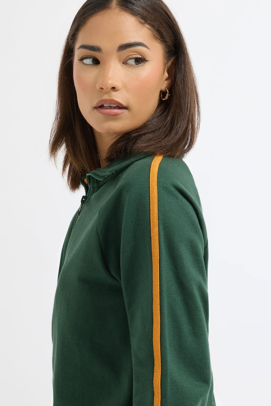 PixieGirl Petite Green & Yellow Stripe Collar Zip Sweatshirt