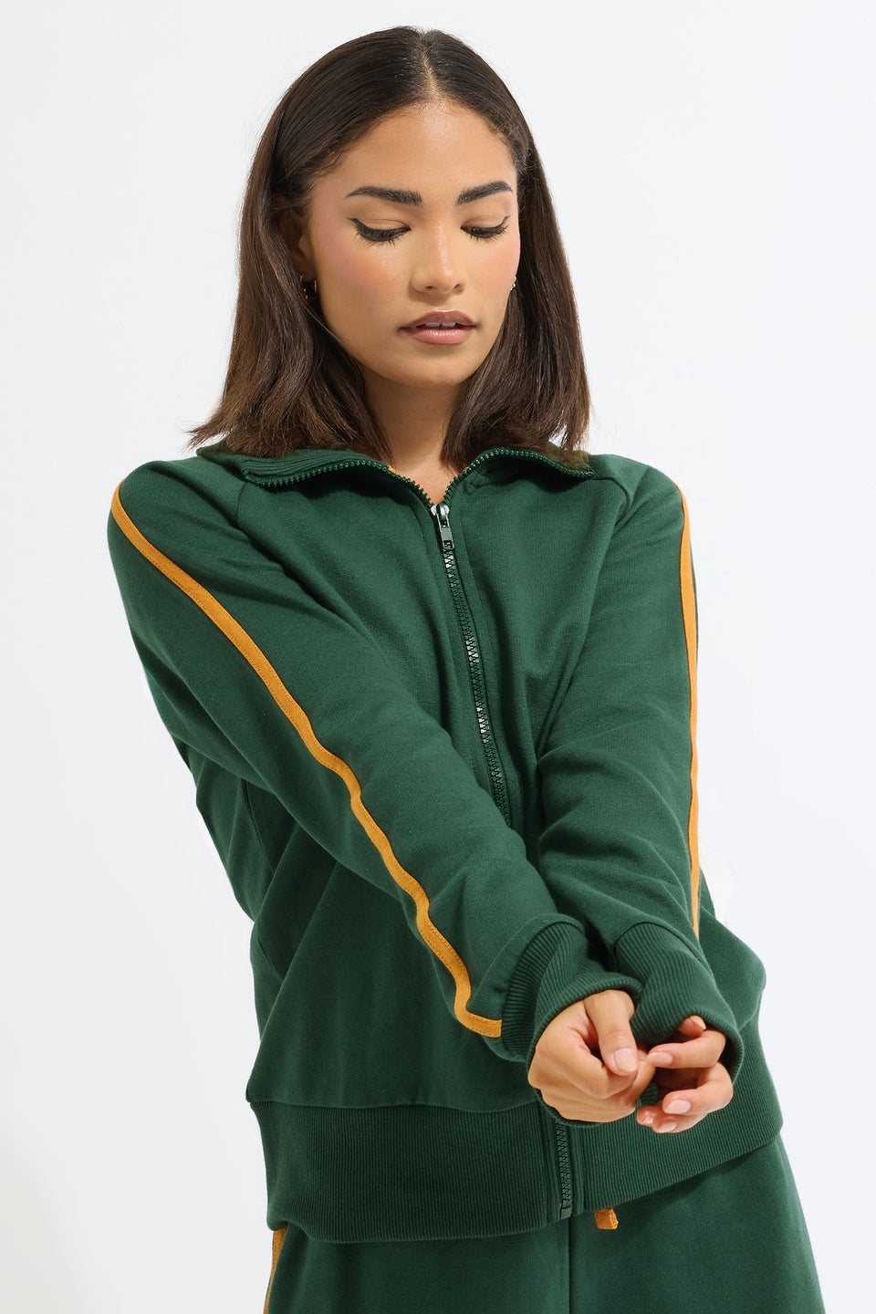 PixieGirl Petite Green & Yellow Stripe Collar Zip Sweatshirt
