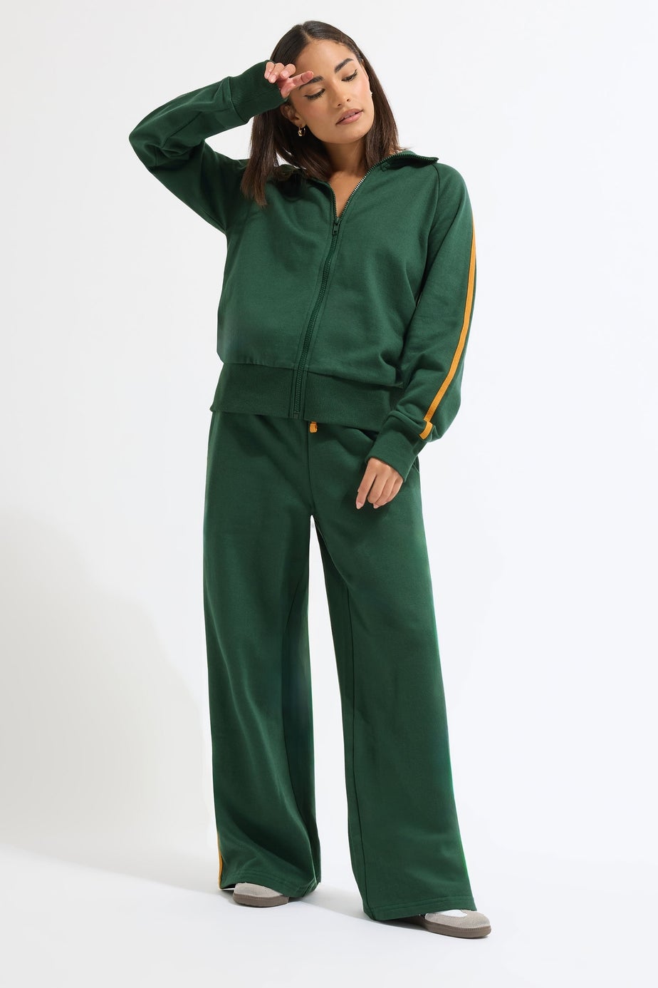 PixieGirl Petite Green & Yellow Stripe Collar Zip Sweatshirt