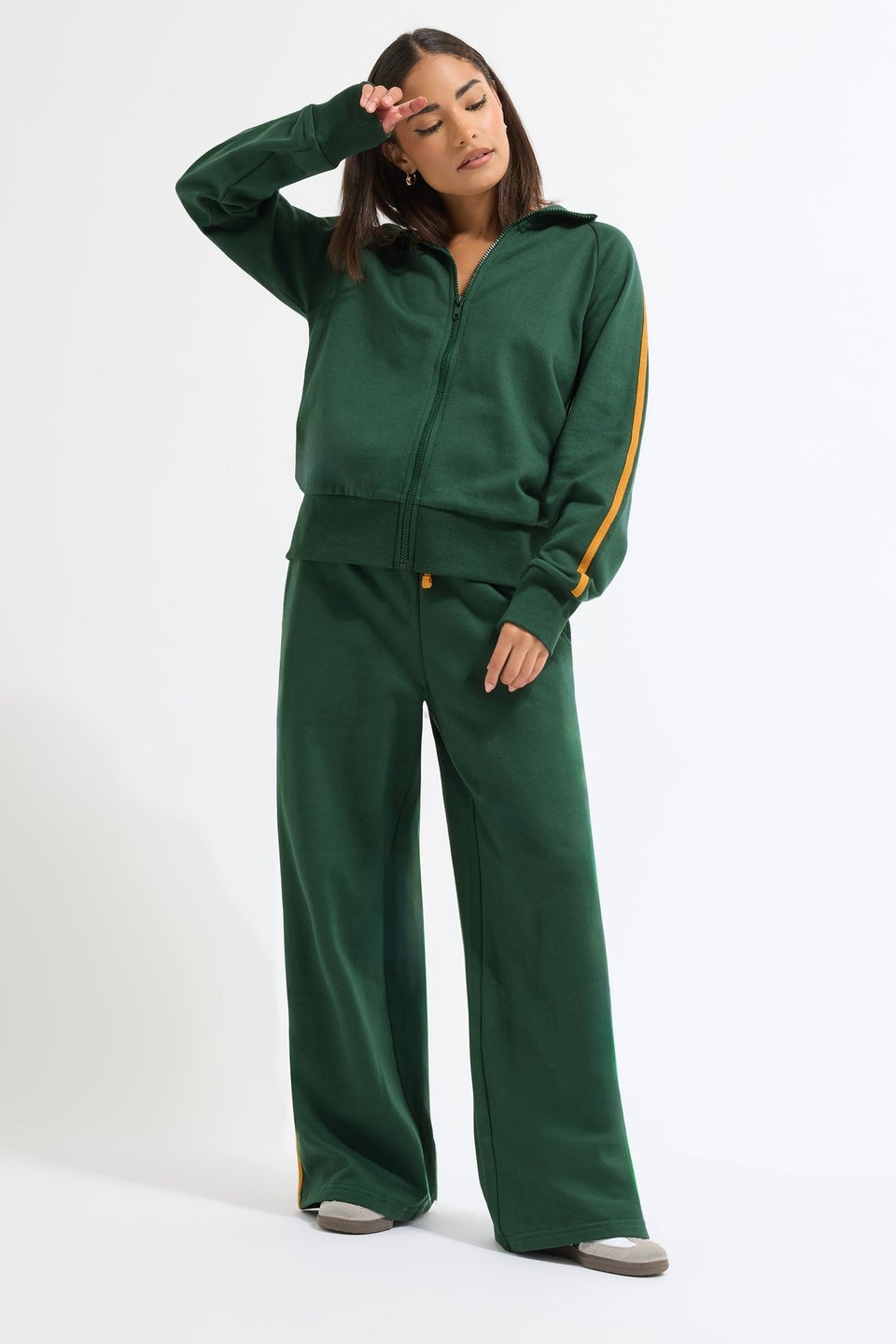 PixieGirl Petite Green & Yellow Stripe Collar Zip Sweatshirt