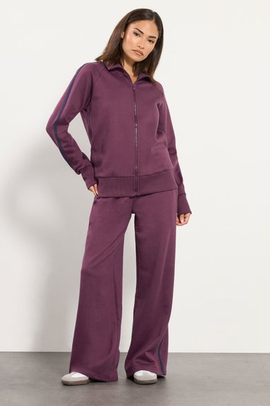 PixieGirl Petite Burgundy Red Stripe Collar Zip Sweatshirt