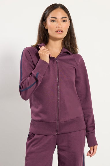 PixieGirl Petite Burgundy Red Stripe Collar Zip Sweatshirt