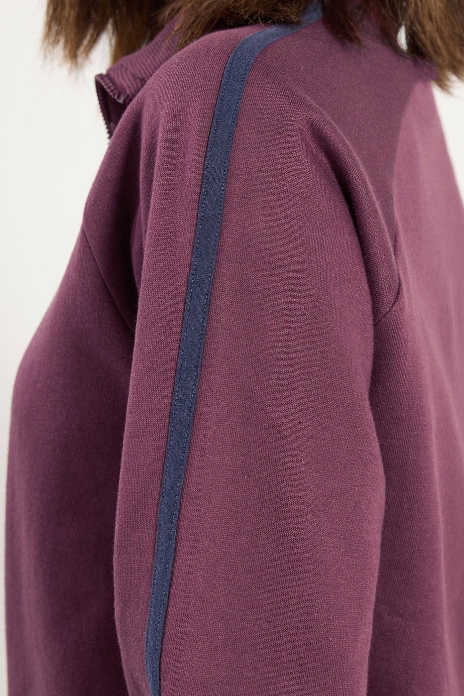PixieGirl Petite Burgundy Red Stripe Collar Zip Sweatshirt