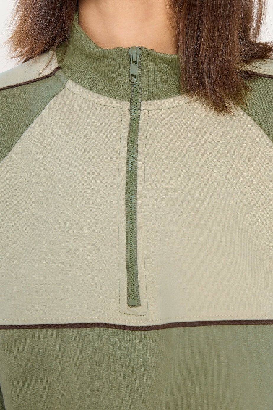 PixieGirl Petite Green Colour Block Half Zip Sweatshirt