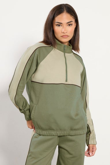 PixieGirl Petite Green Colour Block Half Zip Sweatshirt