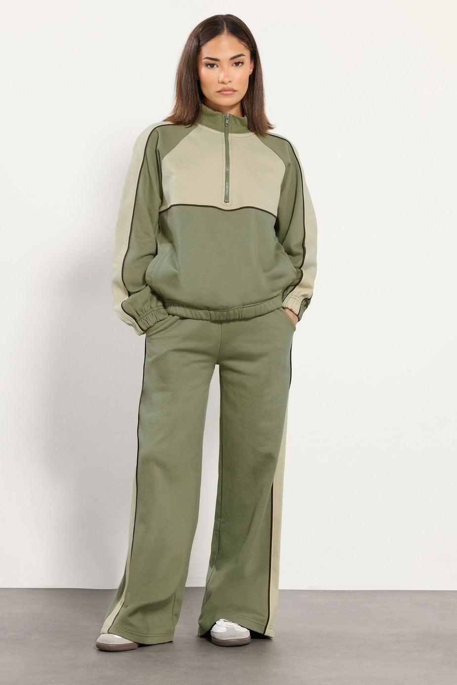 PixieGirl Petite Green Colour Block Half Zip Sweatshirt