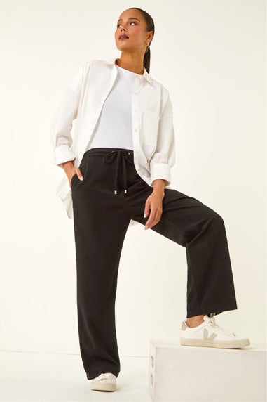 Roman Black Petite Corduroy Drawstring Trouser