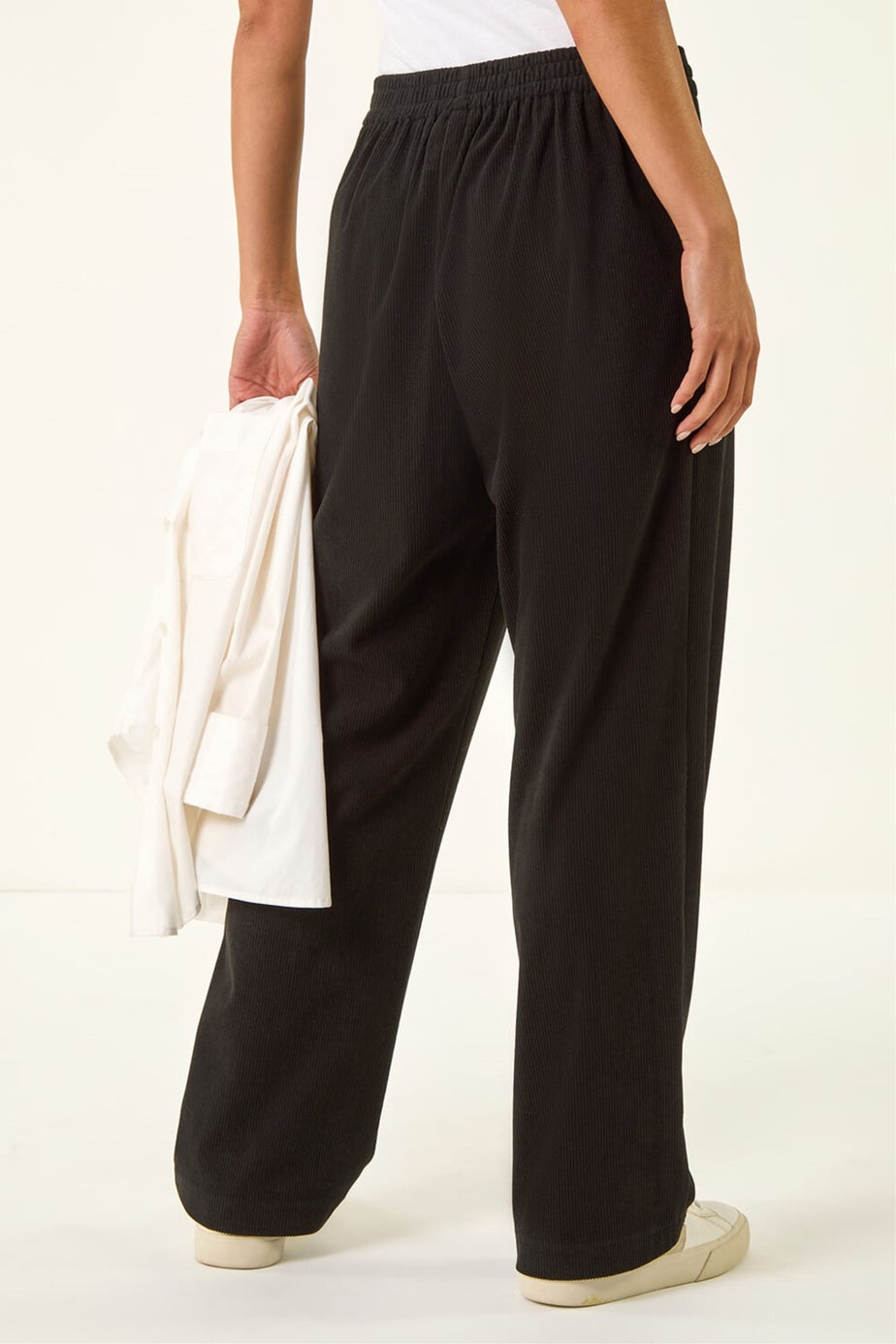 Roman Black Petite Corduroy Drawstring Trouser