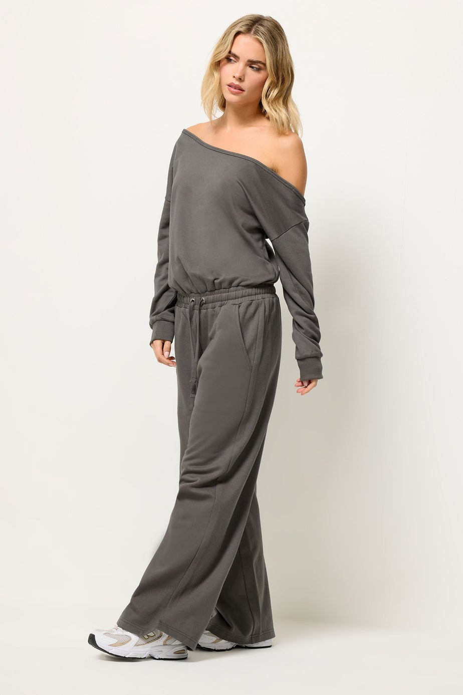 PixieGirl Petite Grey Jersey Slouch Wide Leg Jumpsuit