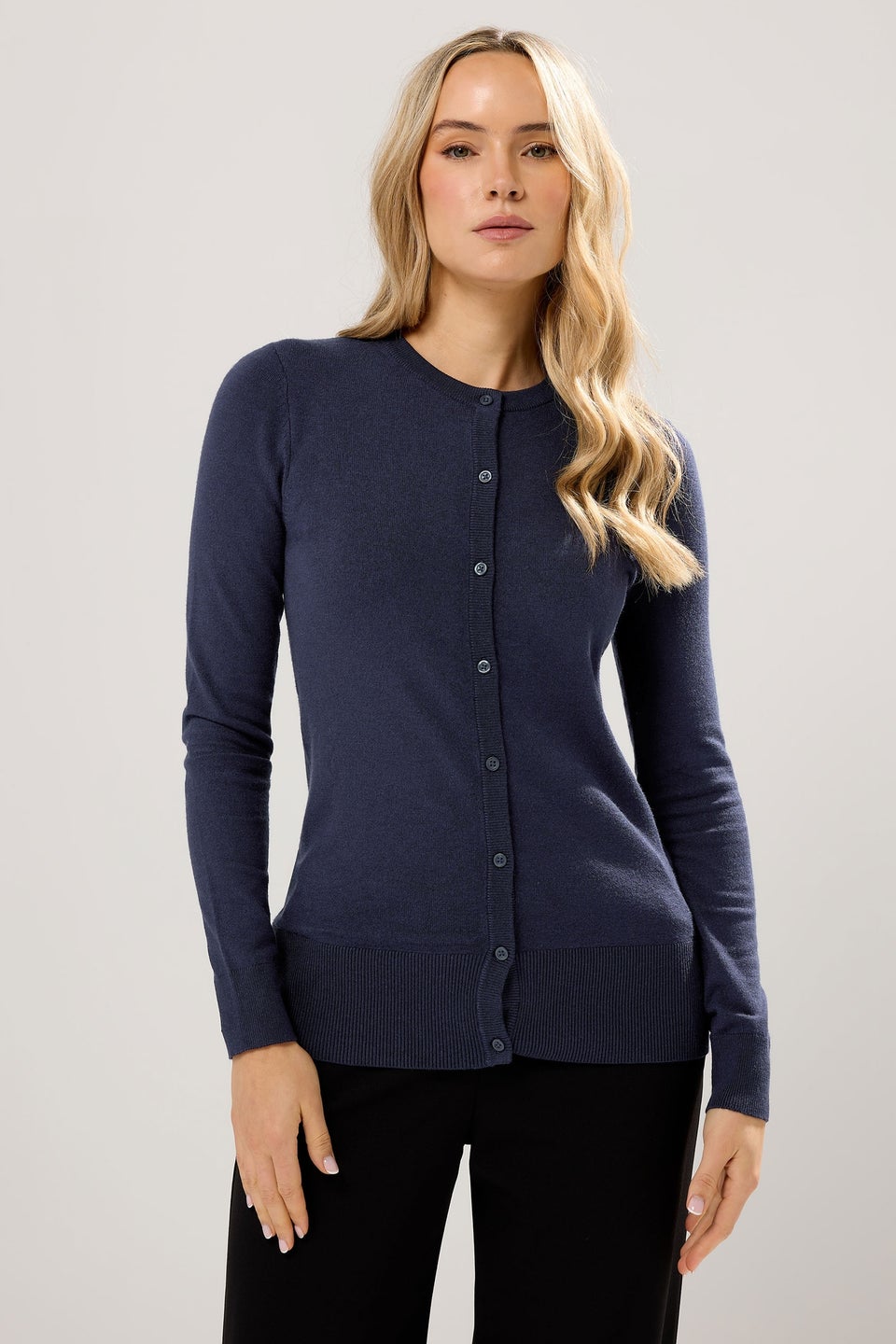 Long Tall Sally Navy Blue Crew Neck Button Cardigan