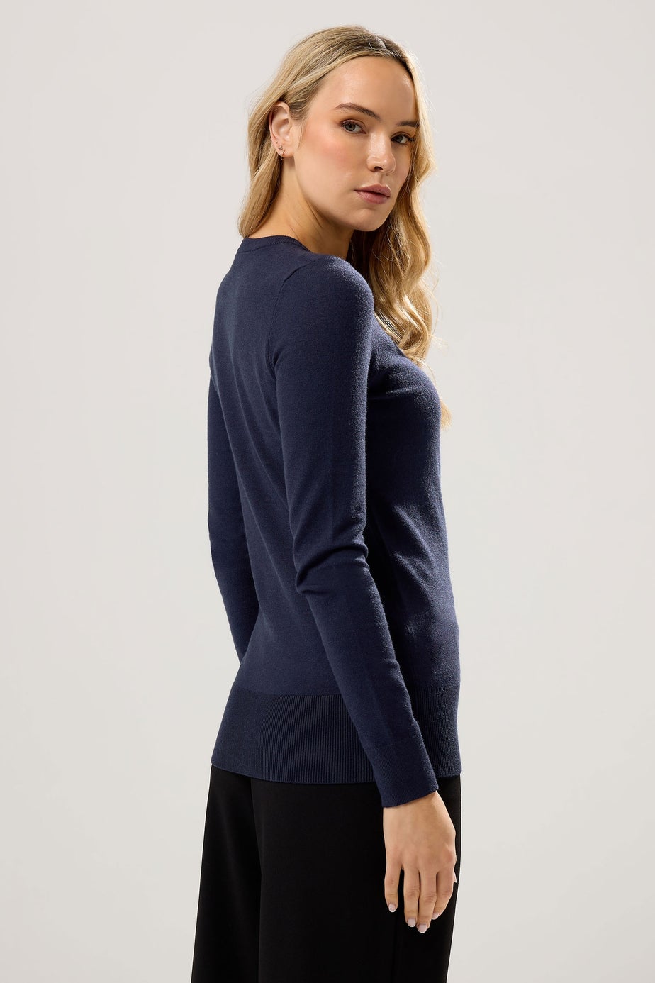 Long Tall Sally Navy Blue Crew Neck Button Cardigan