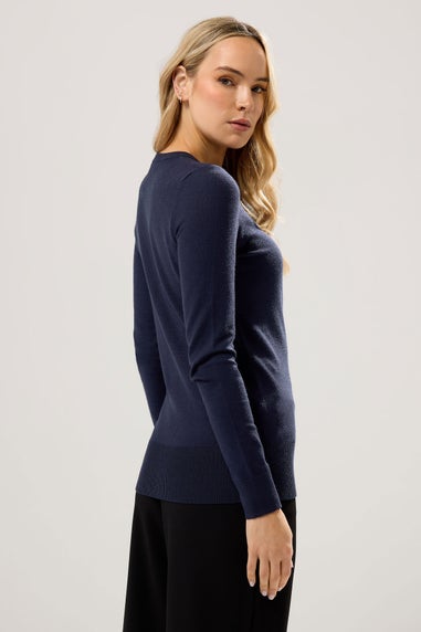 Long Tall Sally Navy Blue Crew Neck Button Cardigan